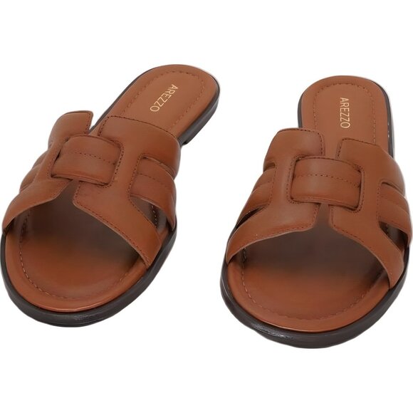 Arezzo Hanna Leather Slide Sandals Women Brown Round Toe US 9M - Picture 5 of 6